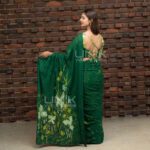 Handcrafted Cotton Batik Saree L0003 - Green Saree (Limited) - Image 3