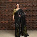 Handcrafted Cotton Batik Saree L0005 - Black and Yellow Saree (Limited)