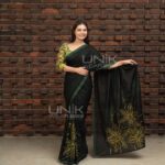 Handcrafted Cotton Batik Saree L0005 - Black and Yellow Saree (Limited) - Image 2