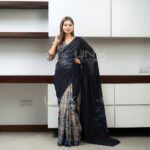 Handcrafted Cotton Batik Saree L0006 - Black and Beige Saree (Limited)