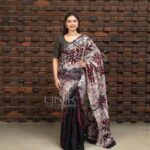 Handcrafted Cotton Batik Saree L0007 - Maroon, Black and Off White Saree (Limited)