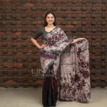 Handcrafted Cotton Batik Saree L0007 - Maroon, Black and Off White Saree (Limited) - Image 2
