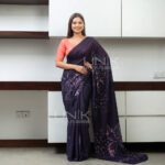 Handcrafted Cotton Batik Saree L0014 - Dark Blue(Black) and Salmon Pink Saree (Limited)