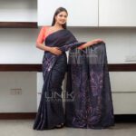 Handcrafted Cotton Batik Saree L0014 - Dark Blue(Black) and Salmon Pink Saree (Limited) - Image 2