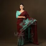 Handcrafted Cotton Batik Saree 26108 - Maroon and Mint Green Saree