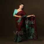 Handcrafted Cotton Batik Saree 26108 - Maroon and Mint Green Saree - Image 2