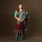 Handcrafted Cotton Batik Saree 26108 - Maroon and Mint Green Saree - Image 5