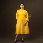 Vibrant Yellow Button-Down Midi Frock - D1526