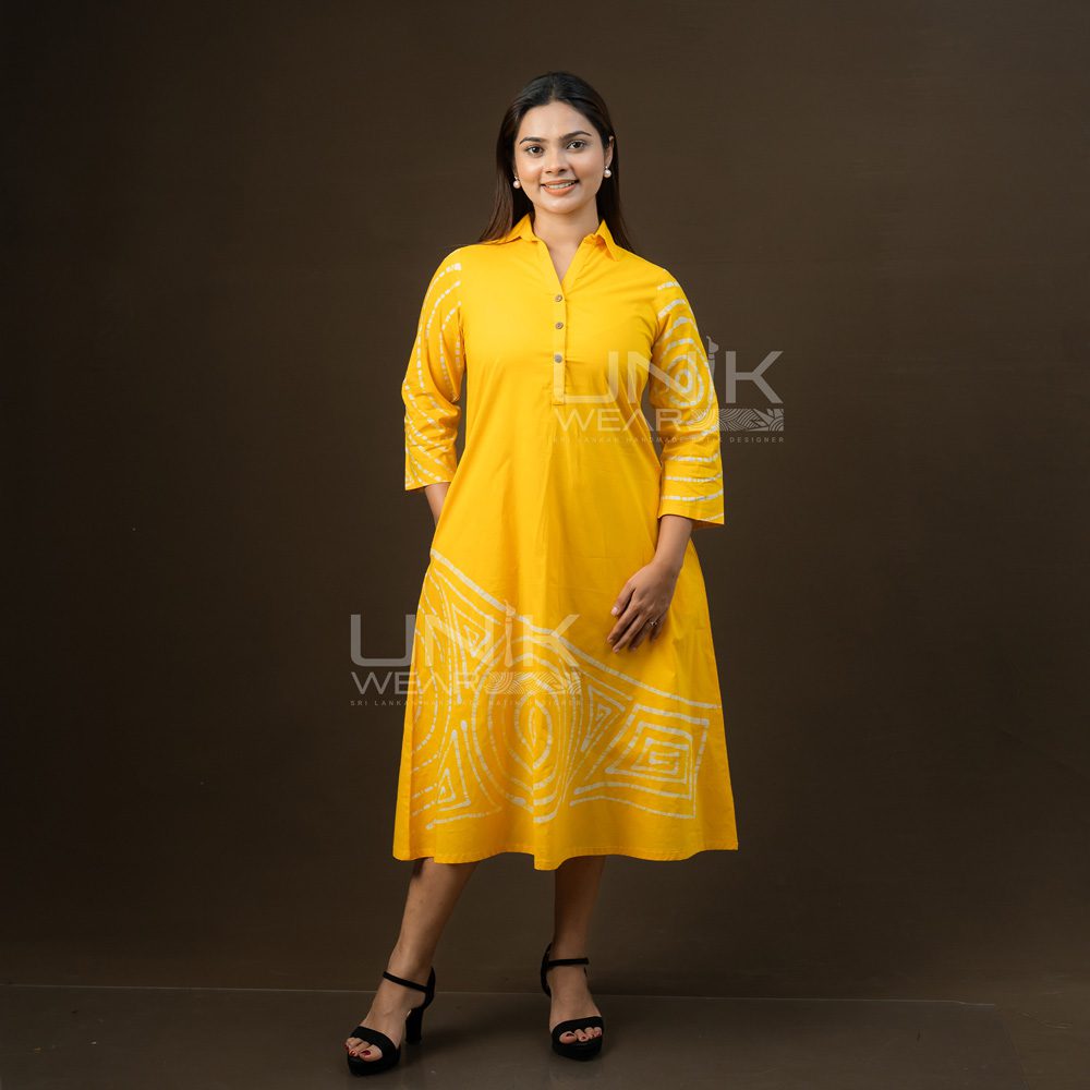D1526 1 Vibrant Yellow Button-Down Midi Frock - D1526 - Image 1