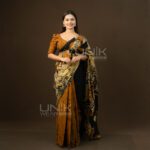 Handcrafted Cotton Batik Saree E0526 - Black and Mustard Yellow Saree (Orchid Collection)