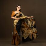 Handcrafted Cotton Batik Saree E0526 - Black and Mustard Yellow Saree (Orchid Collection) - Image 2