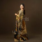 Handcrafted Cotton Batik Saree E0526 - Black and Mustard Yellow Saree (Orchid Collection) - Image 3