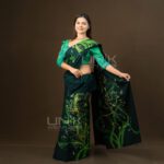 Handcrafted Cotton Batik Saree E0726 - Dark Green and Emerald Green Saree (Orchid Collection) - Image 2