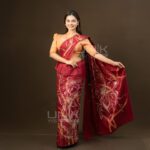 Handcrafted Cotton Batik Saree E0826 - Deep Red and Peach Saree (Orchid Collection) - Image 2