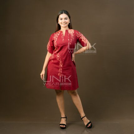 Maroon Abstract Stroke Batik Dress - D1926