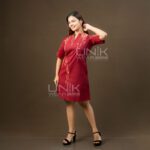 Maroon Abstract Stroke Batik Dress - D1926 - Image 3