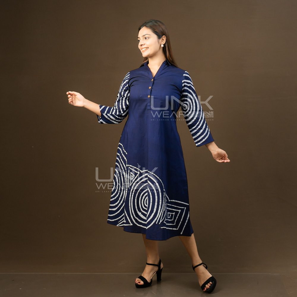 D2026 1 Navy Spiral Batik Frock - D2026 - Image 1